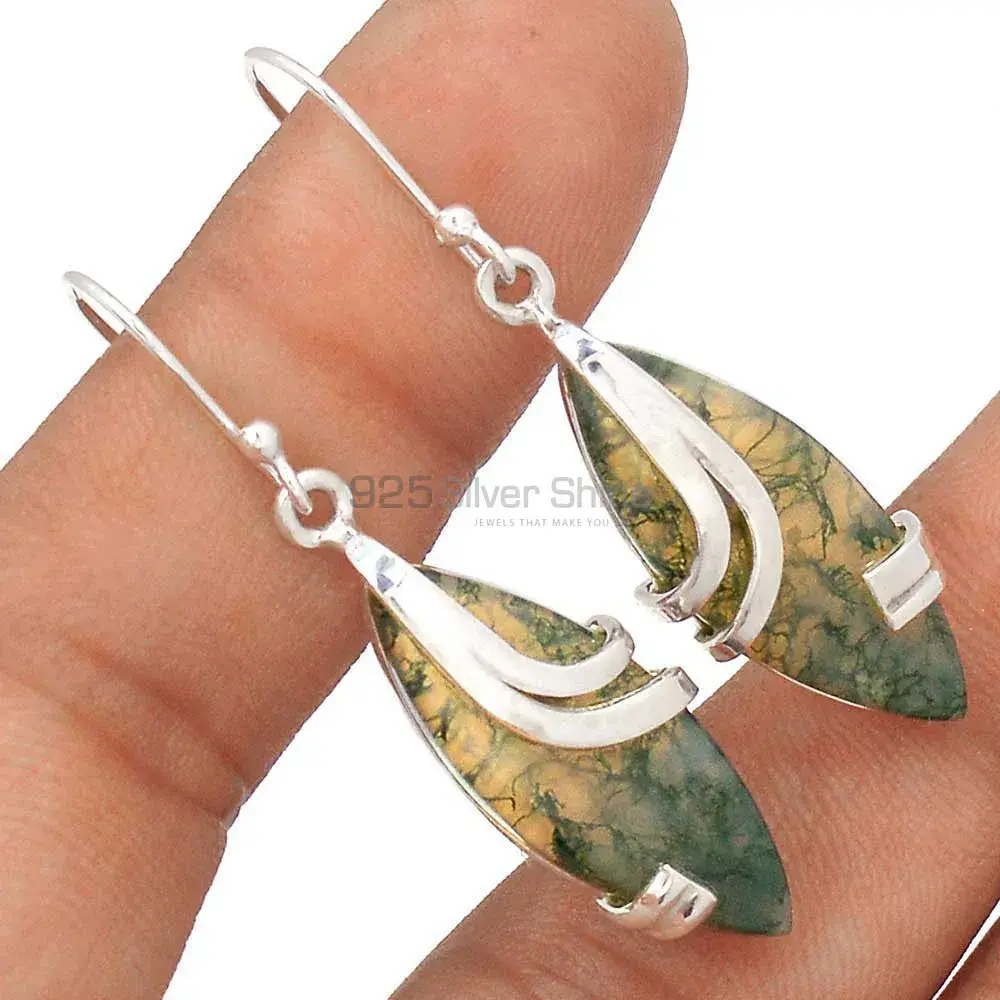 925 Sterling Silver Handmade Earrings In Moss Agate Gemstone Jewelry 925SE2077_2