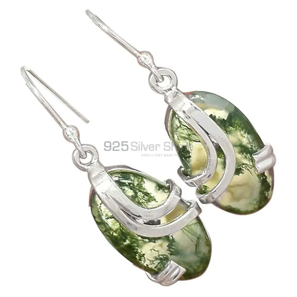 925 Sterling Silver Handmade Earrings In Moss Agate Gemstone Jewelry 925SE2077_4