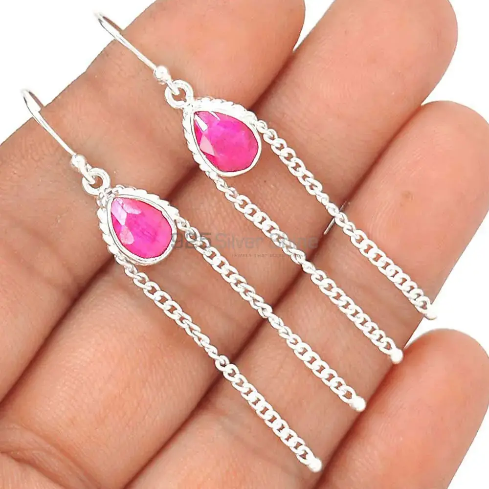 925 Sterling Silver Earrings In Dyed Ruby Gemstone Jewelry 925SE2068_0