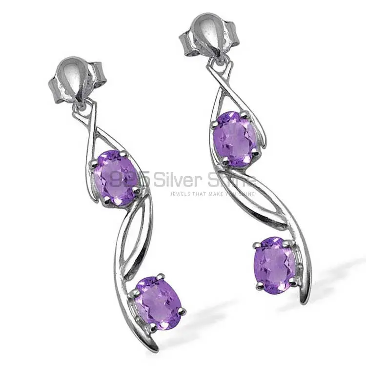 925 Sterling Silver Earrings In Amethyst Gemstone Jewelry 925SE1074_1