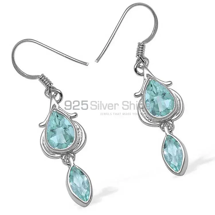 925 Sterling Silver Handmade Earrings In Blue Topaz Gemstone Jewelry 925SE1069_1