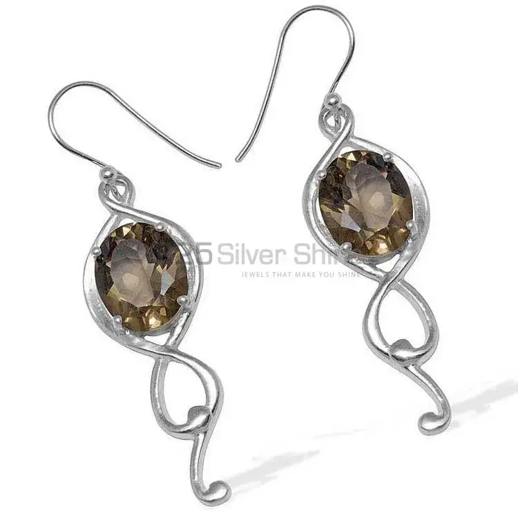 925 Sterling Silver Handmade Earrings In Smoky Quartz Gemstone Jewelry 925SE832_1