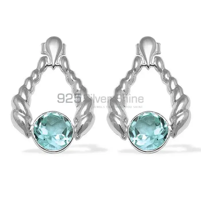 925 Sterling Silver Handmade Earrings In Blue Topaz Gemstone Jewelry 925SE1079_0
