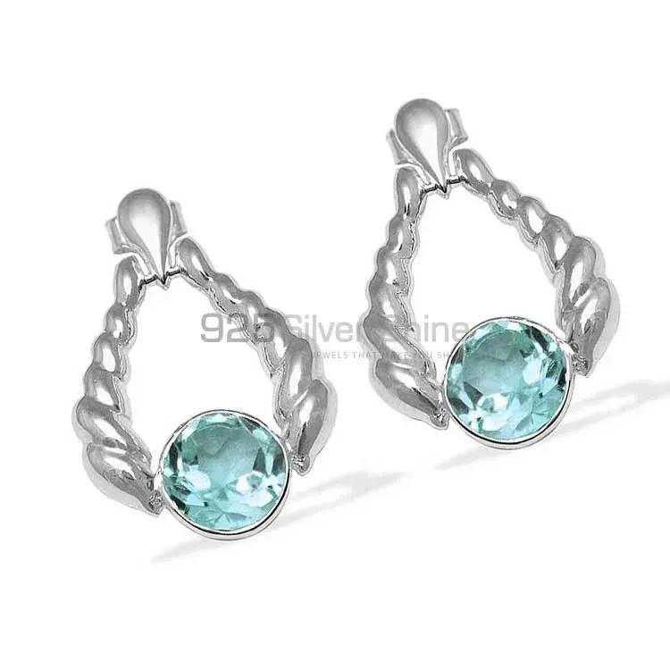 925 Sterling Silver Handmade Earrings In Blue Topaz Gemstone Jewelry 925SE1079_1