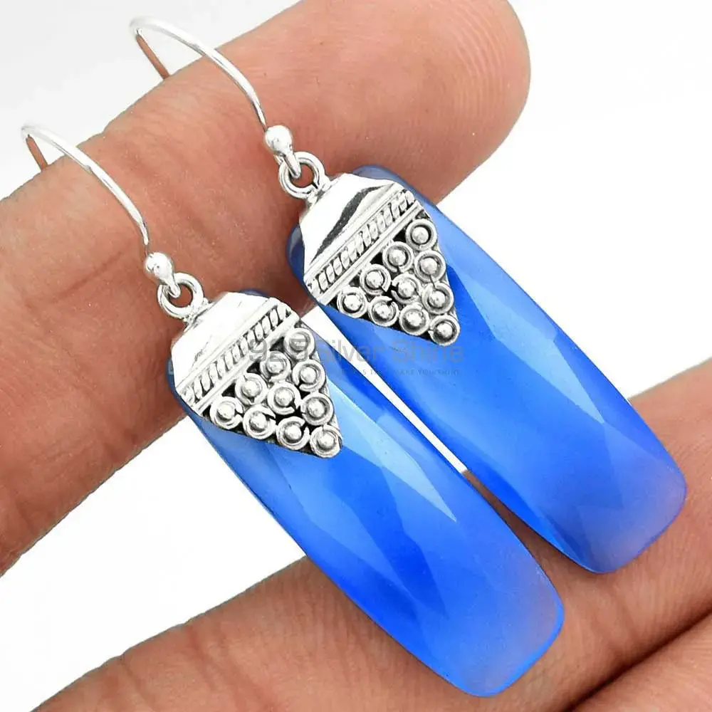 925 Sterling Silver Handmade Earrings In Chalcedony Gemstone Jewelry 925SE2478_1