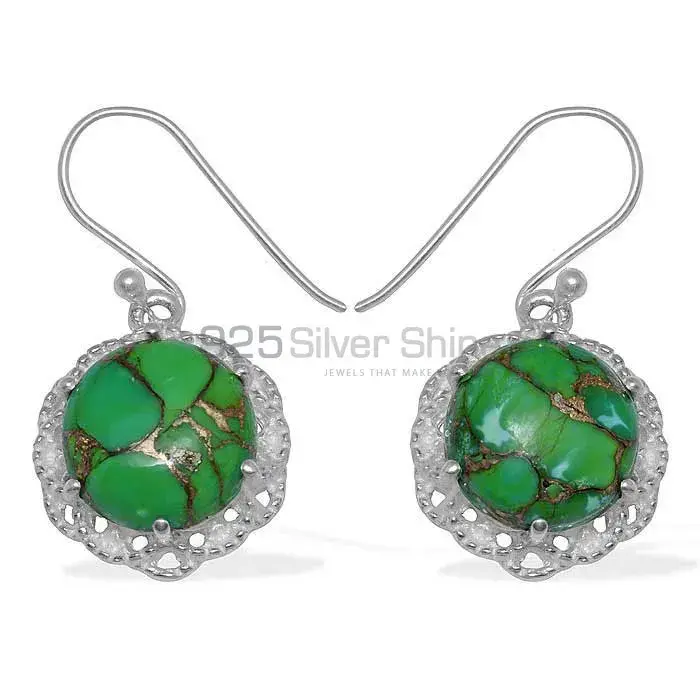 925 Sterling Silver Earrings In Green Copper Turquoise Gemstone Jewelry 925SE842_0