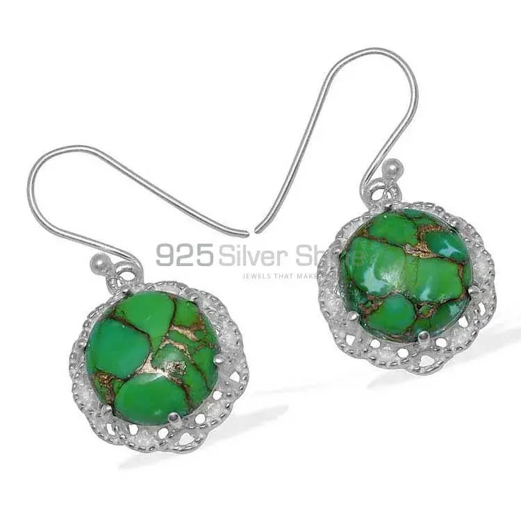 925 Sterling Silver Earrings In Green Copper Turquoise Gemstone Jewelry 925SE842_1