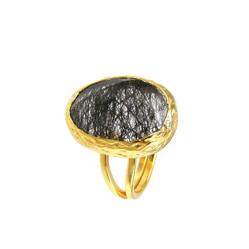 925 Sterling Silver Handmade Rings In Black Rutile Gemstone Jewelry 925SR3810_0