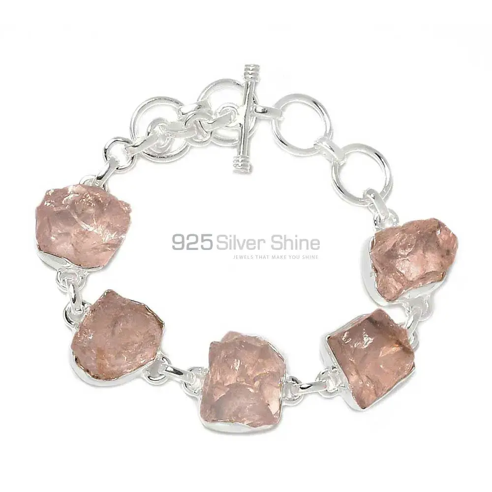 925 Solid Silver Bracelets In Rose Quartz Gemstone Jewelry 925SB294_0