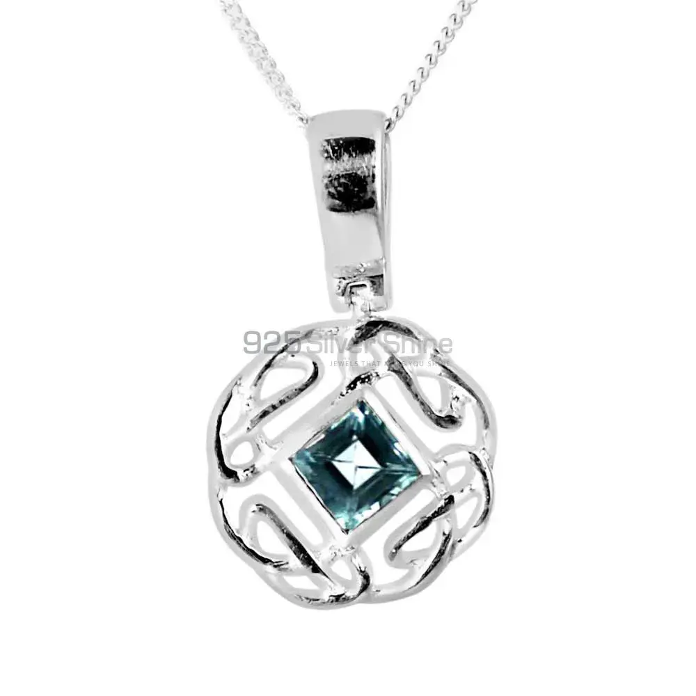 Blue Topaz Gemstone Handmade Pendants In Solid Sterling Silver Jewelry 925SP257-5_0