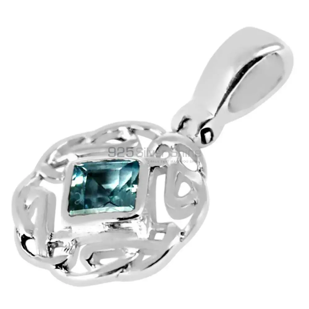 Blue Topaz Gemstone Handmade Pendants In Solid Sterling Silver Jewelry 925SP257-5_1