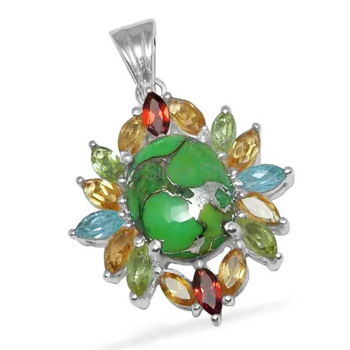 Multi Gemstone Pendants In 925 Solid Silver Jewelry 925SP1459_1