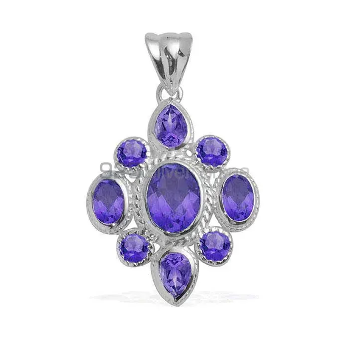 Solid Sterling Silver Handmade Pendants In Amethyst Gemstone Jewelry 925SP1672_0