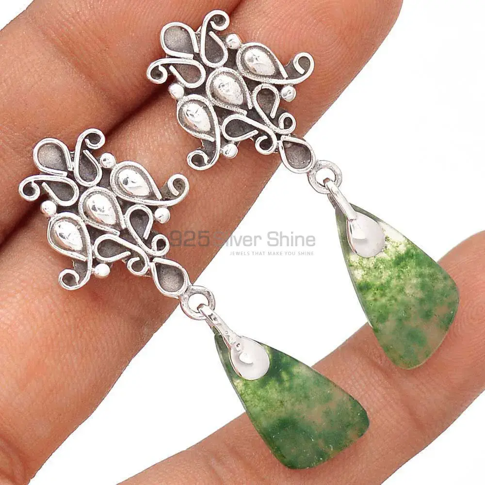 925 Sterling Silver Earrings In Moss Agate Gemstone Jewelry 925SE2059_1