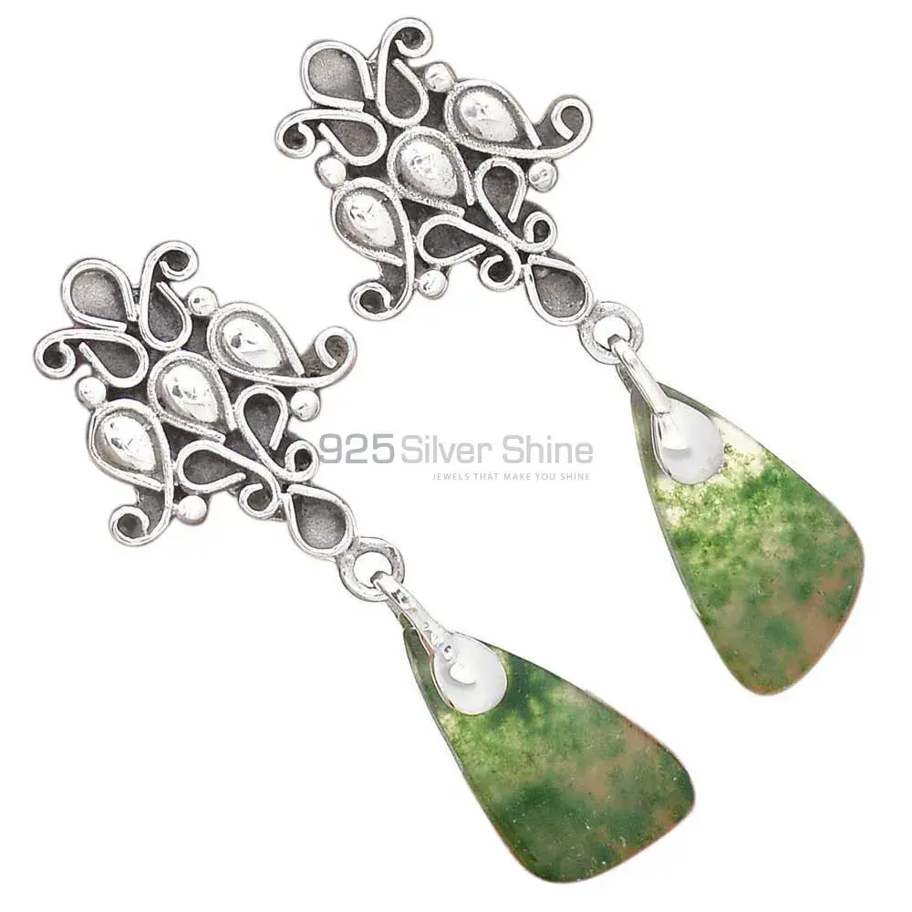 925 Sterling Silver Earrings In Moss Agate Gemstone Jewelry 925SE2059_2