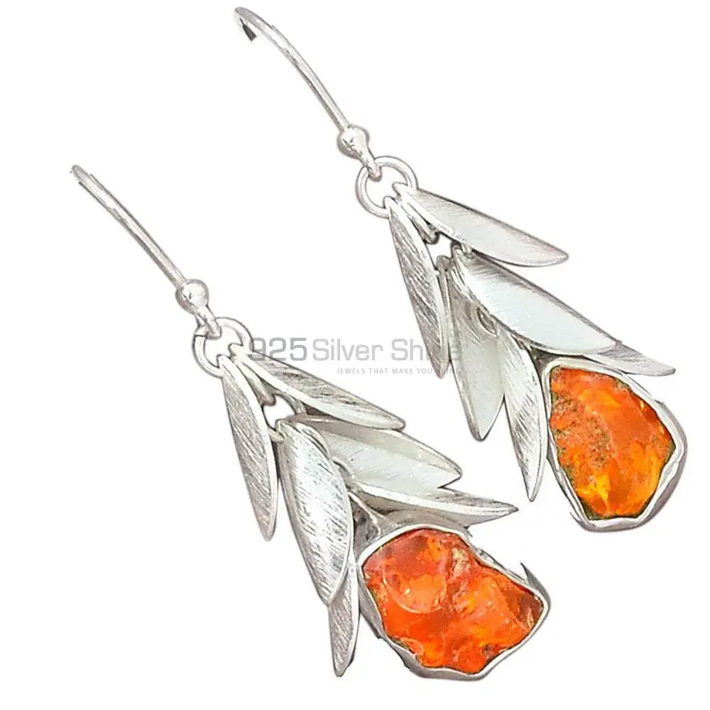 925 Sterling Silver Handmade Earrings In Amber Gemstone Jewelry 925SE3012_1