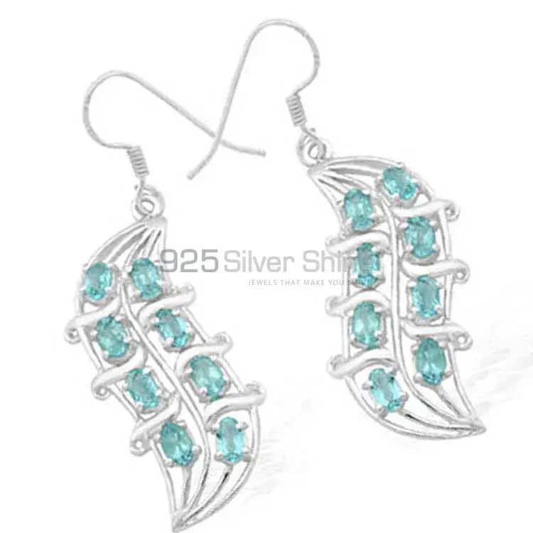 925 Sterling Silver Handmade Earrings In Blue Topaz Gemstone Jewelry 925SE979_0