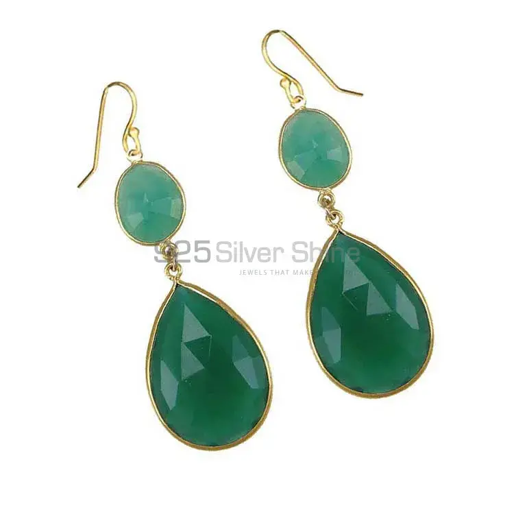 925 Sterling Silver Handmade Earrings In Green Onyx Gemstone Jewelry 925SE1882_0