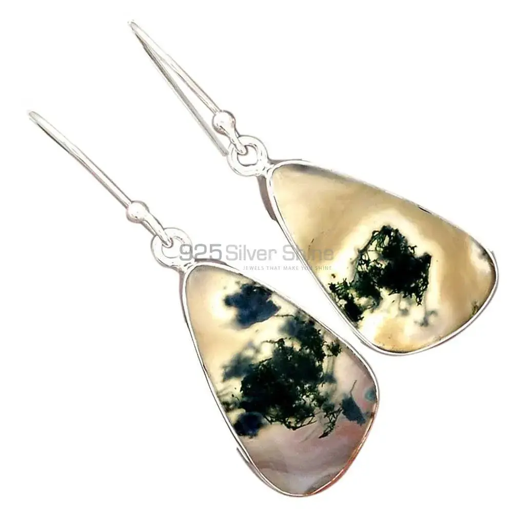 925 Sterling Silver Handmade Earrings In Moos Agate Gemstone Jewelry 925SE2299_4