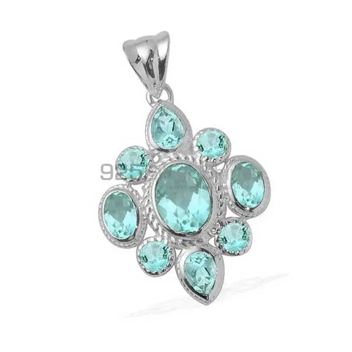 925 Sterling Silver Handmade Pendants In Blue Topaz Gemstone Jewelry 925SP1676_0