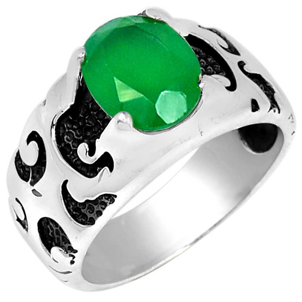 925 Sterling Silver Handmade Rings In Green Onyx Gemstone Jewelry 925SR962