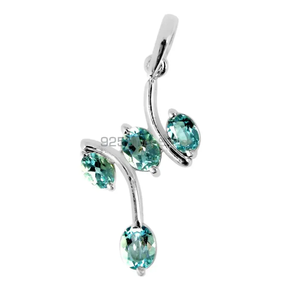 Blue Topaz Gemstone Handmade Pendants In 925 Sterling Silver Jewelry 925SP243-3_1
