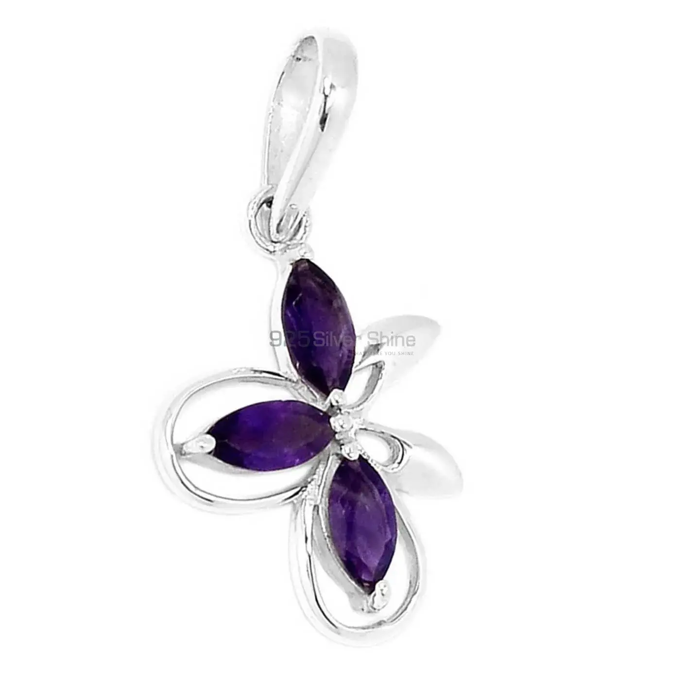Fine Sterling Silver Pendants In Amethyst Gemstone Jewelry 925SP292-7_0