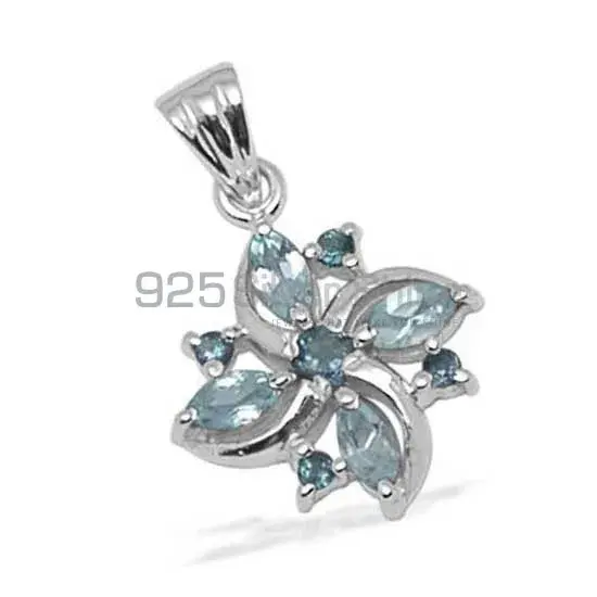 Solid Sterling Silver Handmade Pendants In Blue Topaz Gemstone Jewelry 925SP1382_0