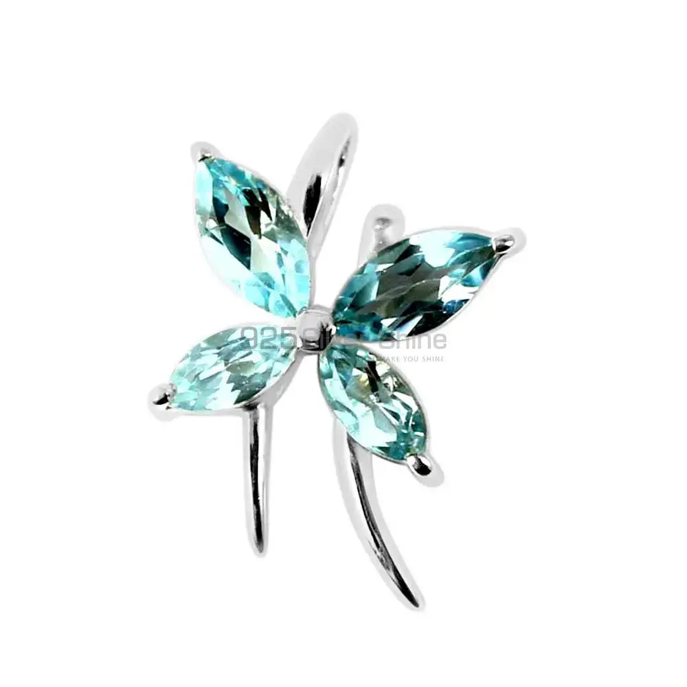 Solid Sterling Silver Handmade Pendants In Blue Topaz Gemstone Jewelry 925SP223-4_0