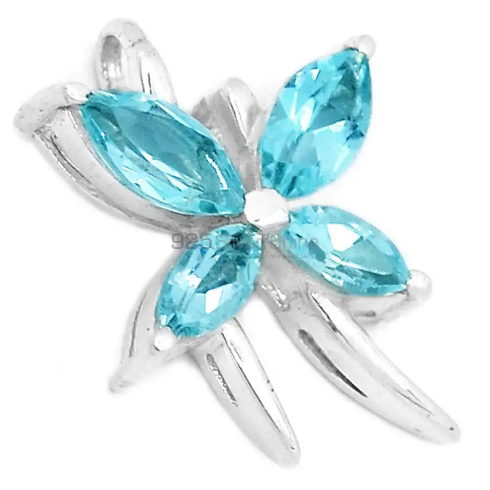 Solid Sterling Silver Handmade Pendants In Blue Topaz Gemstone Jewelry 925SP223-4_1
