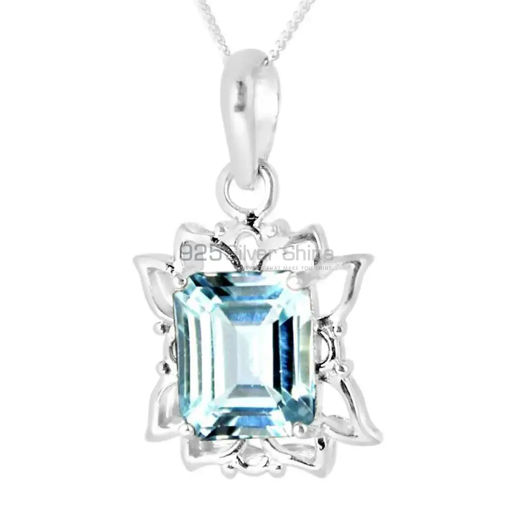 Solid Sterling Silver Handmade Pendants In Blue Topaz Gemstone Jewelry 925SP239-2_0