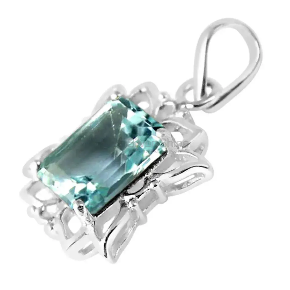 Solid Sterling Silver Handmade Pendants In Blue Topaz Gemstone Jewelry 925SP239-2_1