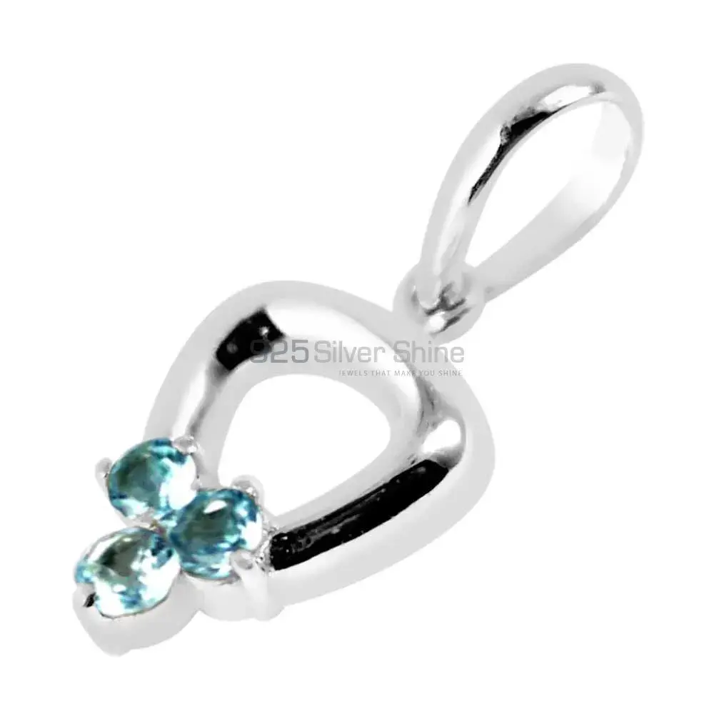 Solid Sterling Silver Handmade Pendants In Blue Topaz Gemstone Jewelry 925SP248-1_0