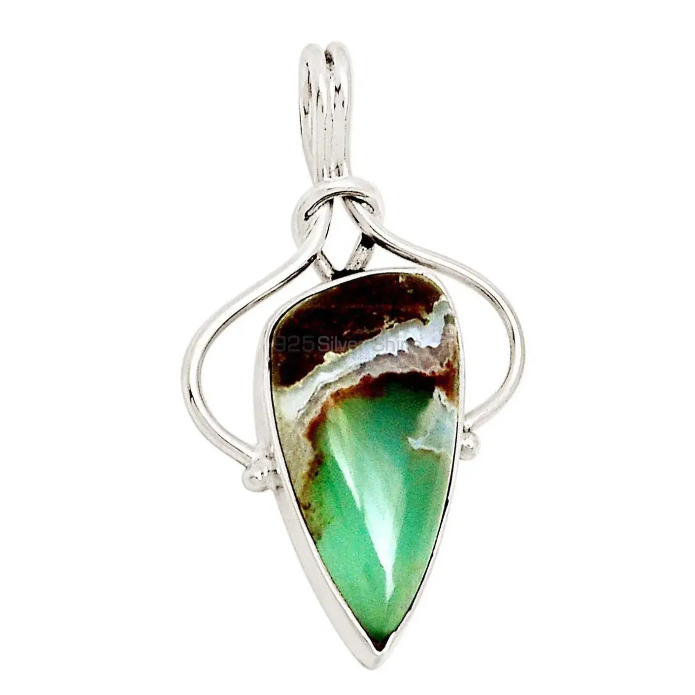 Solid Sterling Silver Handmade Pendants In Chrysoprase Gemstone Jewelry 925SP197_2