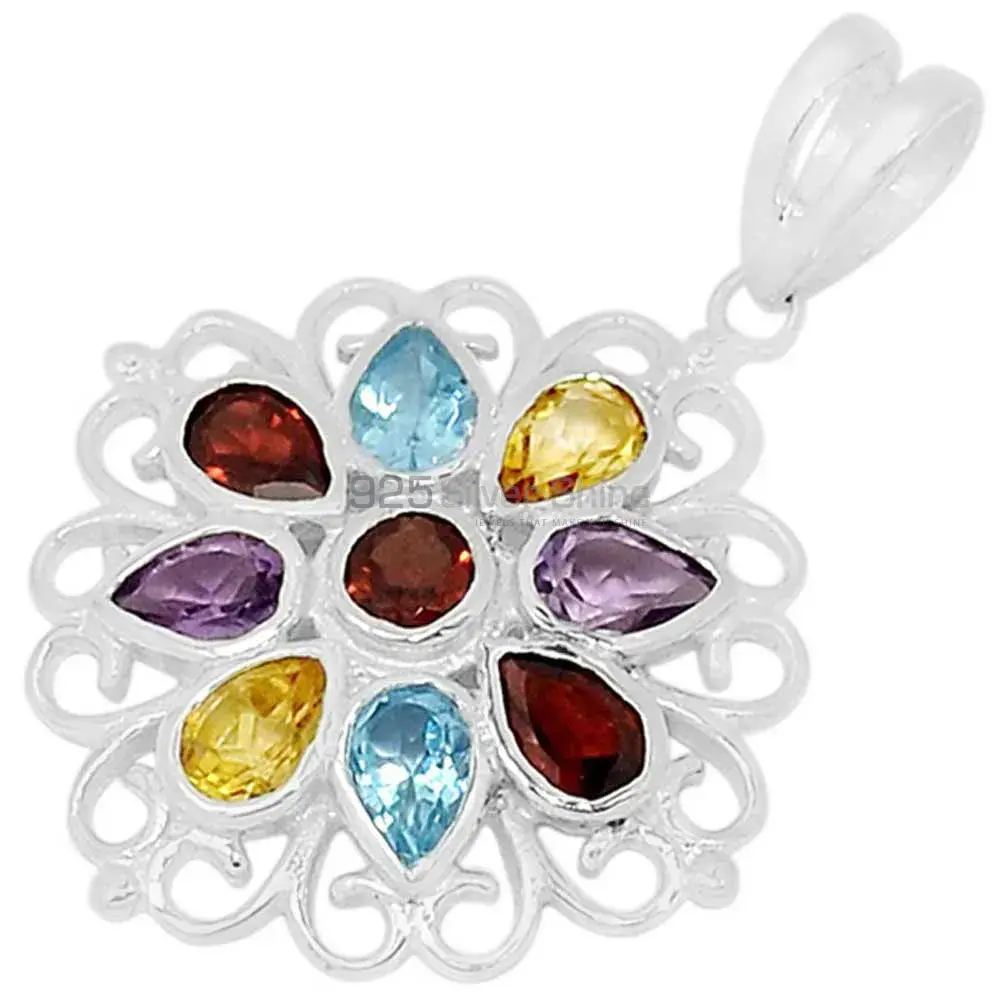 Solid Sterling Silver Handmade Pendants In Multi Stone Gemstone Jewelry 925SSP315-4_1