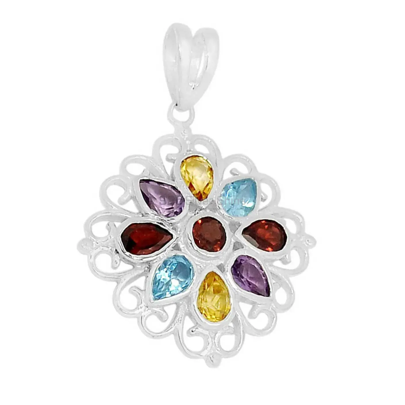 Solid Sterling Silver Handmade Pendants In Multi Stone Gemstone Jewelry 925SSP315-4_2