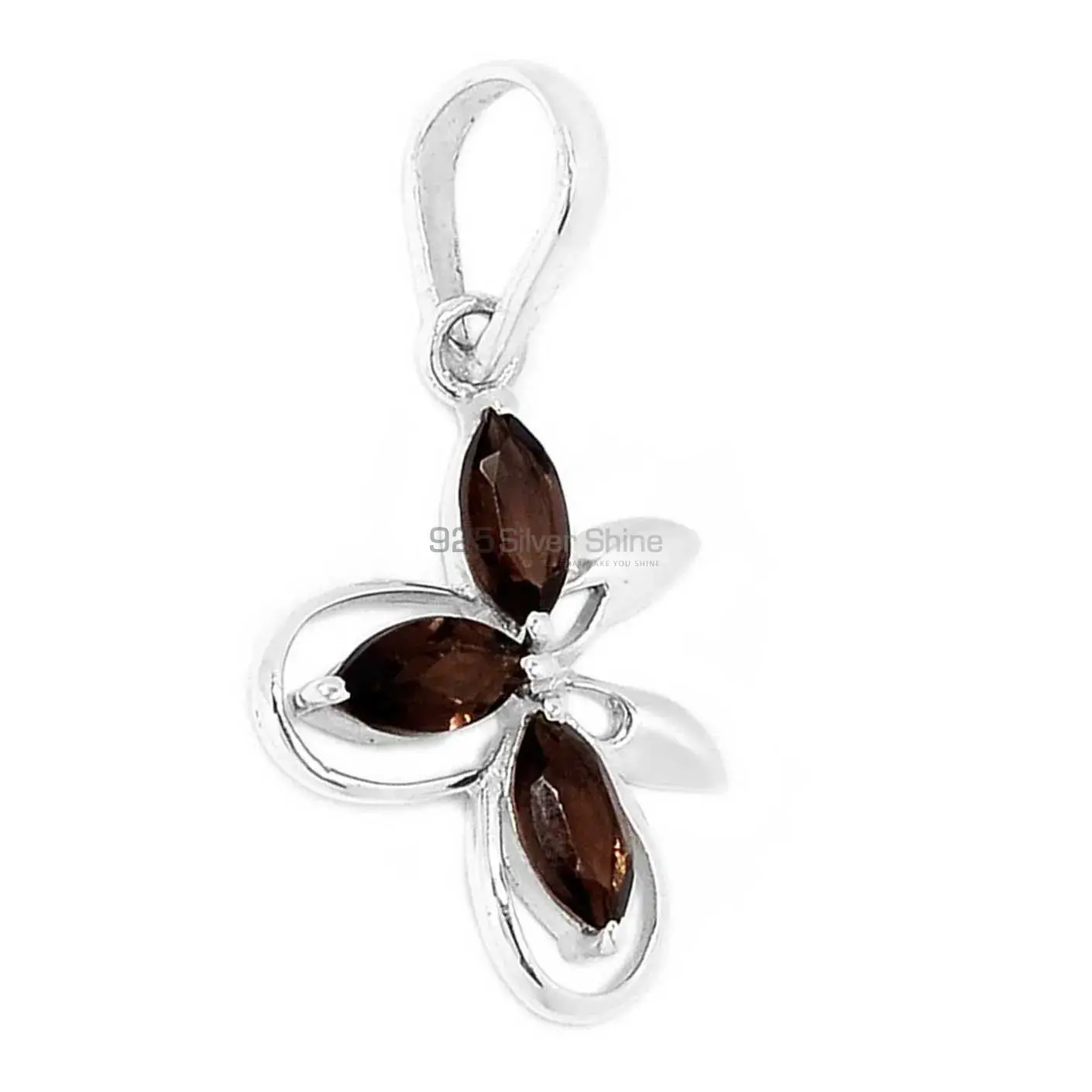 Solid Sterling Silver Handmade Pendants In Smokey Gemstone Jewelry 925SP292-1_0