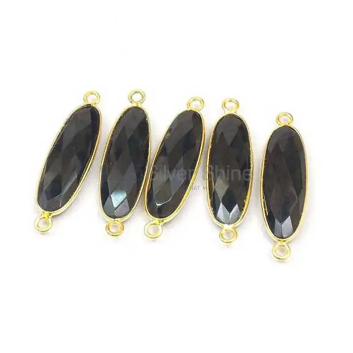 Black Onyx Oval Gemstone Double Bail Bezel Sterling Silver Gold Vermeil Connector 925GC140_0