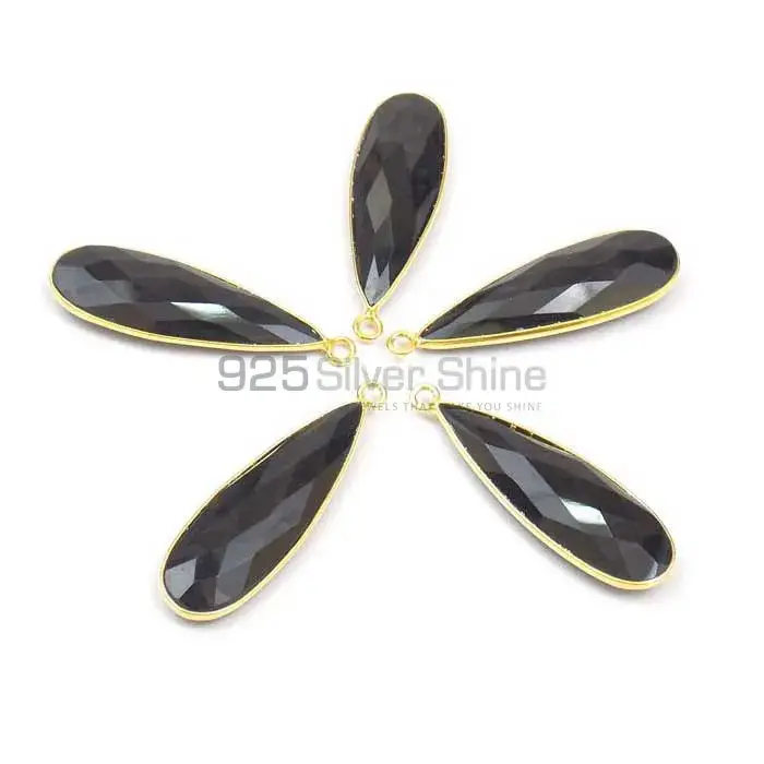 Black Onyx Pear Gemstone Single Bail Bezel Sterling Silver Gold Vermeil Connector 925GC141_0