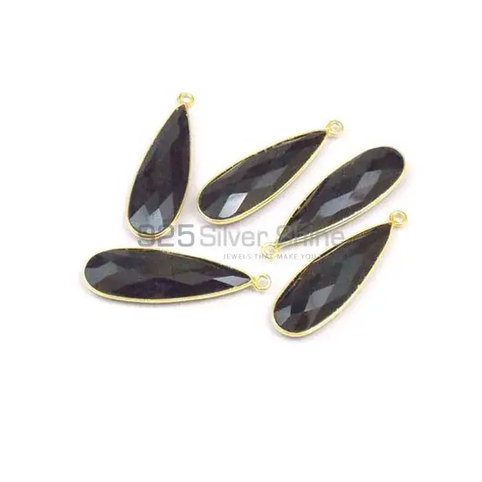 Black Onyx Pear Gemstone Single Bail Bezel Sterling Silver Gold Vermeil Connector 925GC141_1