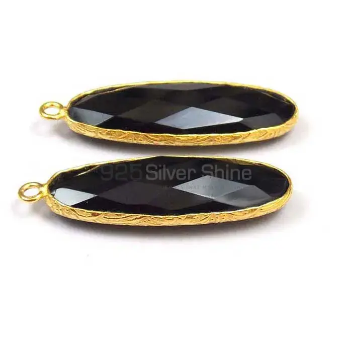 Black Onyx Pear Gemstone Single Bail Bezel Sterling Silver Gold Vermeil Connector 925GC170-1_0