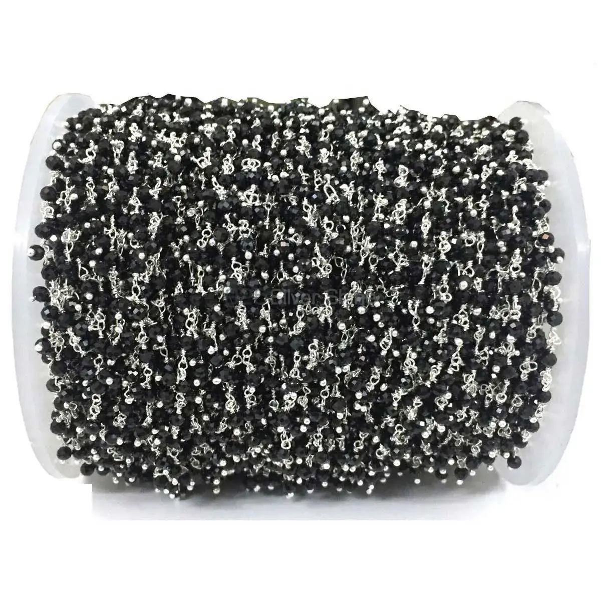 Black Spinel Gemstone Rosary Chain. "Wire Wrapped 1 Feet Roll Chain" 925RC185_0