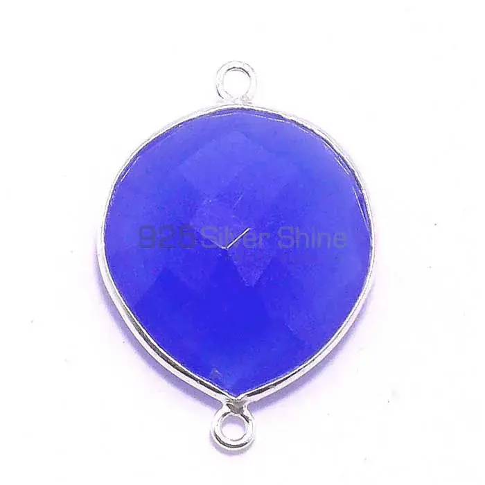 Blue Chalcedony Heart Gemstone Double Bail Bezel Sterling Silver Gemstone Connector 925GC215_1