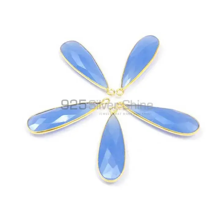 Blue Chalcedony Oval Gemstone Double Bail Bezel Sterling Silver Gold Vermeil Connector 925GC139_0
