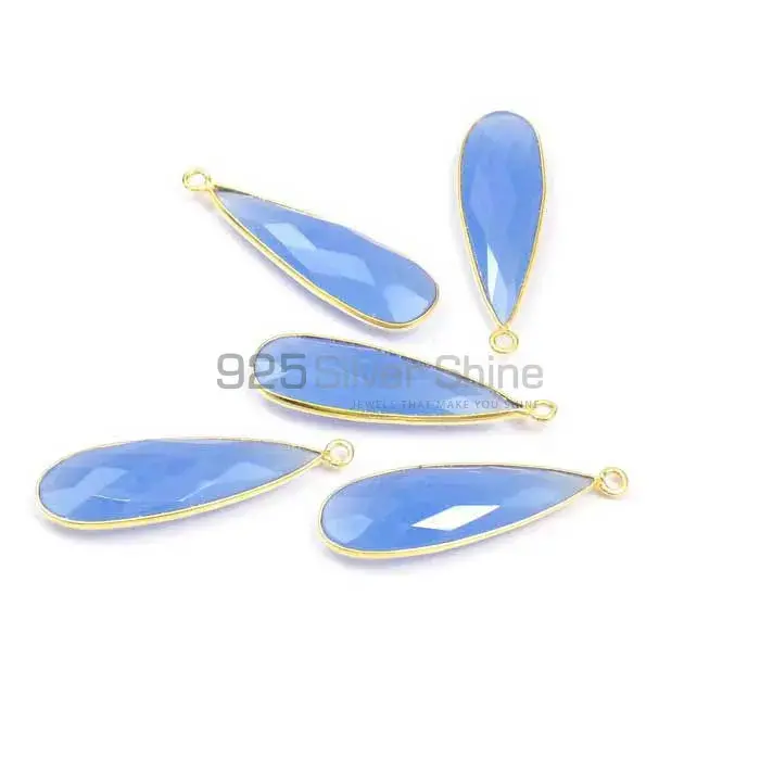Blue Chalcedony Oval Gemstone Double Bail Bezel Sterling Silver Gold Vermeil Connector 925GC139_1