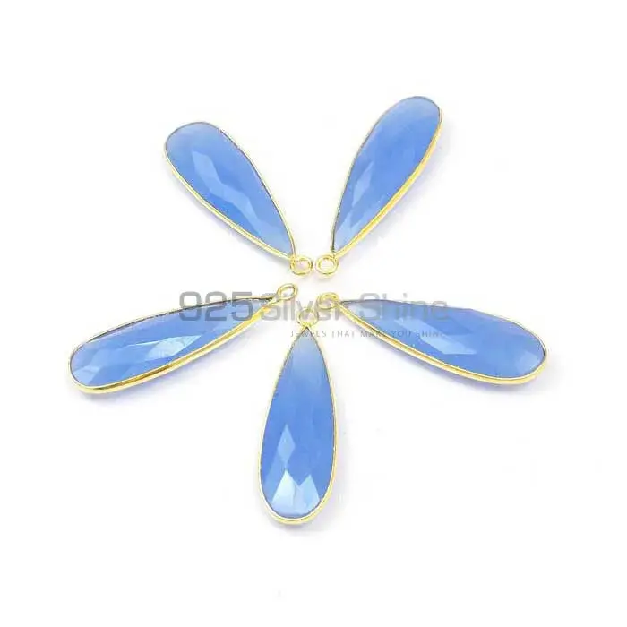 Blue Chalcedony Oval Gemstone Double Bail Bezel Sterling Silver Gold Vermeil Connector 925GC139_3