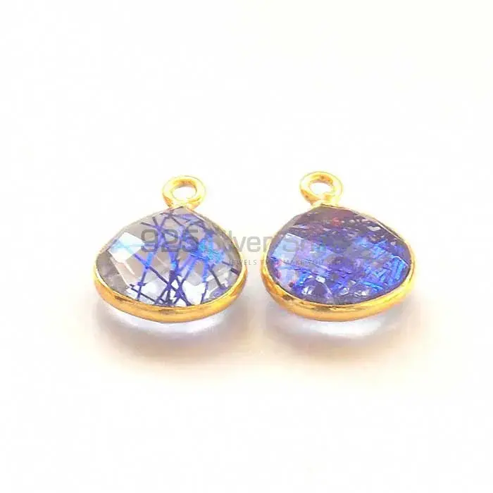 Blue Rutilated Pear Gemstone Double Bail Bezel Sterling Silver Gold Vermeil Gemstone Connector 925GC298_3
