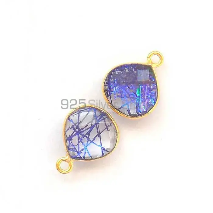 Blue Rutilated Pear Gemstone Double Bail Bezel Sterling Silver Gold Vermeil Gemstone Connector 925GC298_4