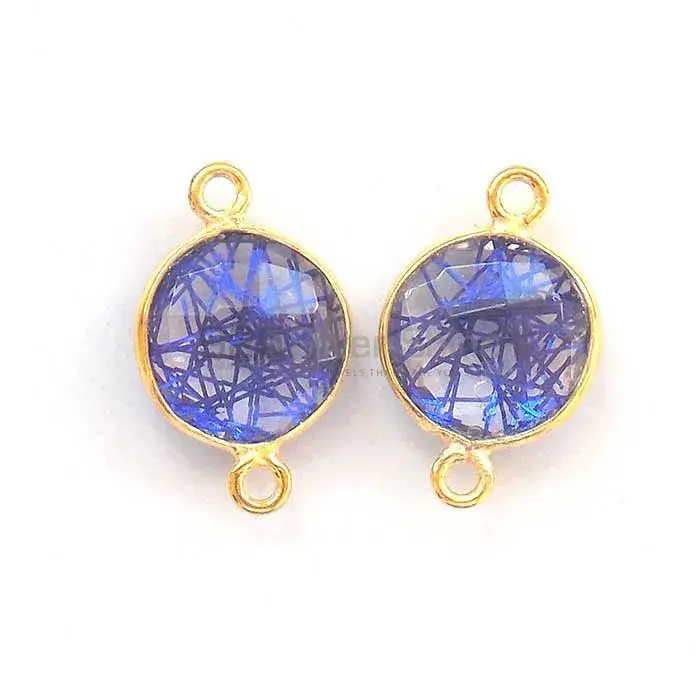 Blue Rutilated Round Gemstone Double Bail Bezel Sterling Silver Gold Vermeil Gemstone Connector 925GC297_3