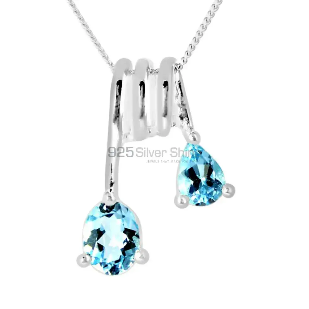 Blue Topaz Gemstone Handmade Pendants In 925 Sterling Silver Jewelry 925SP264-6